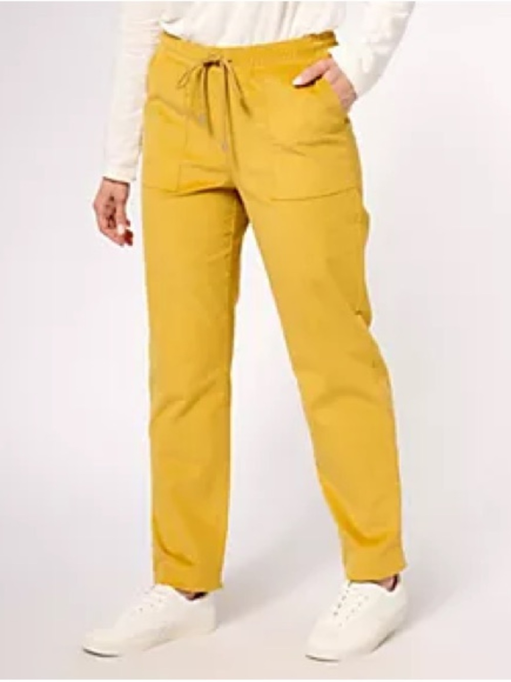 Straight-Leg Utility Pants in Mustard with Drawstring Waist